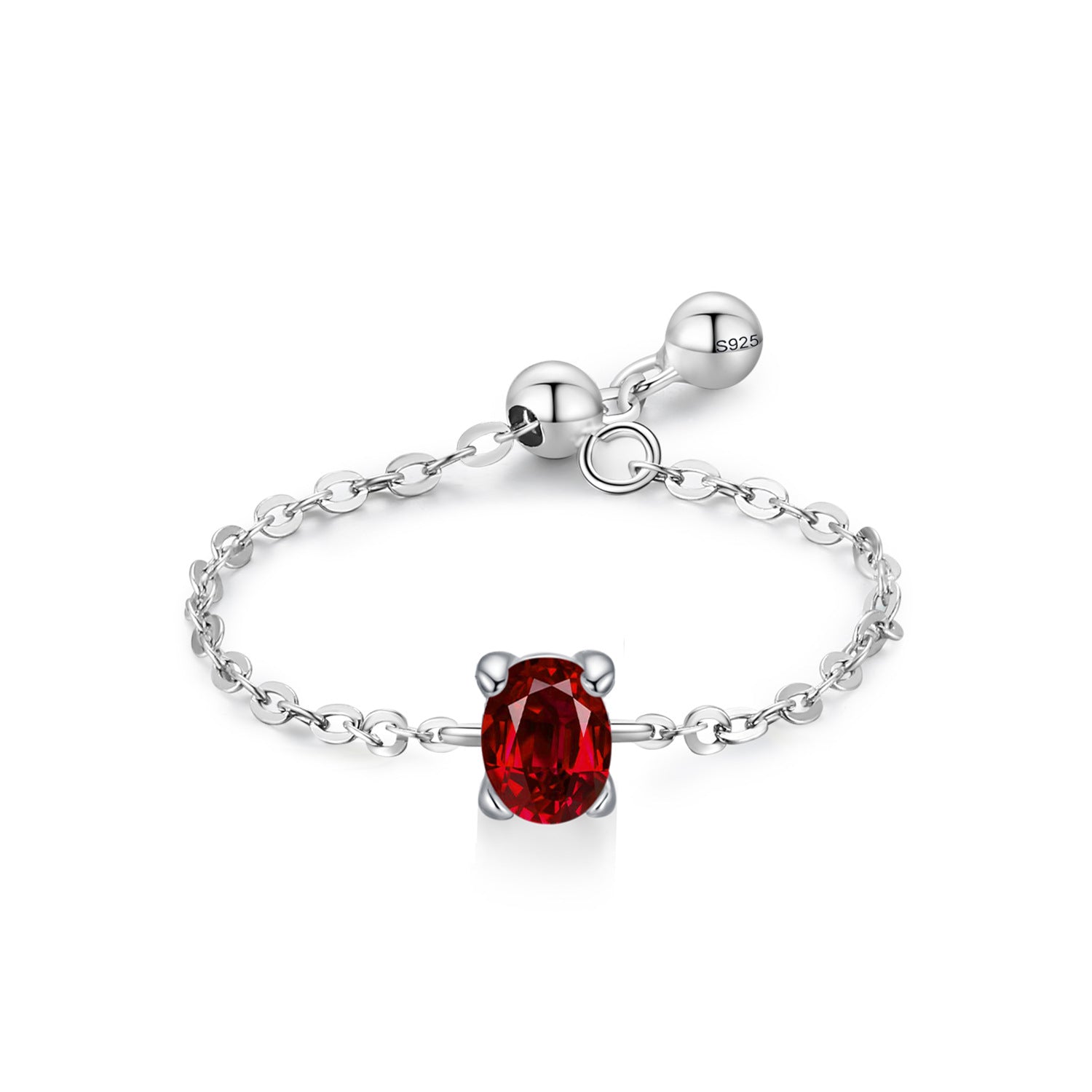 Sterling Silver Birthstone Cable Chain Ring