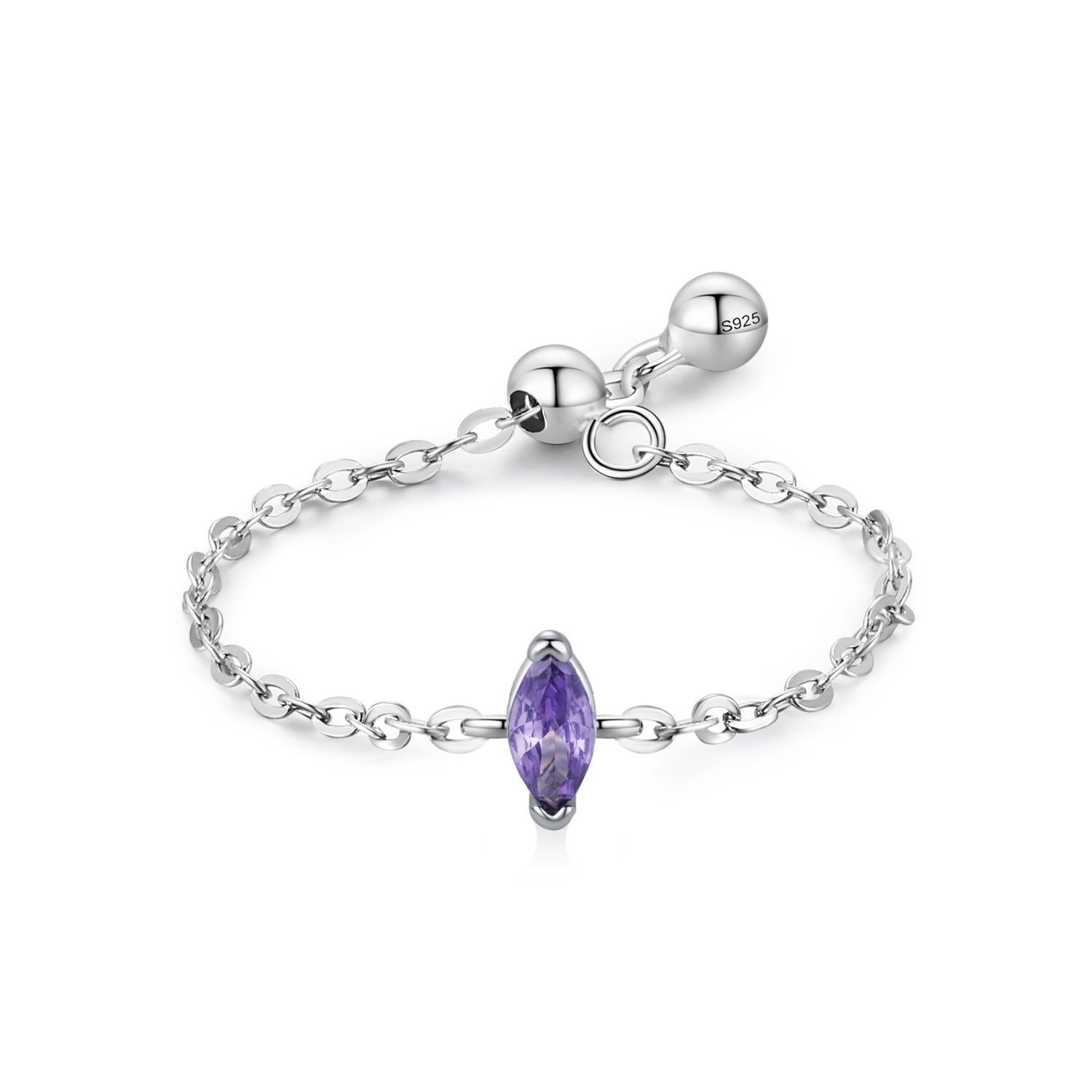 Sterling Silver Birthstone Cable Chain Ring