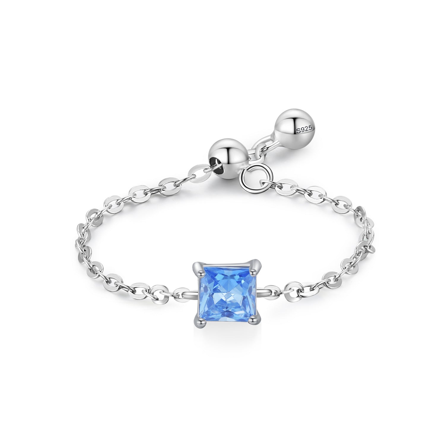 Sterling Silver Birthstone Cable Chain Ring