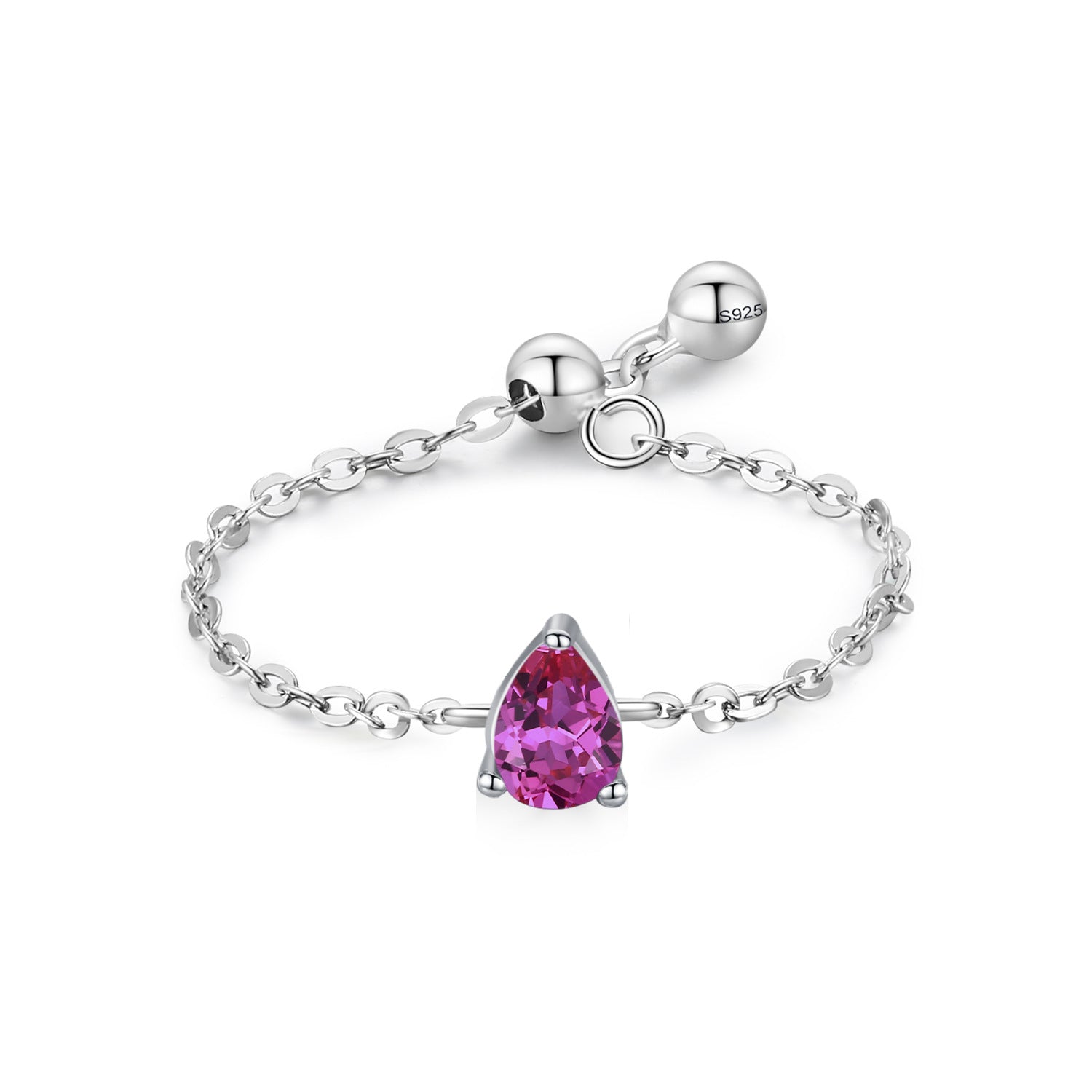 Sterling Silver Birthstone Cable Chain Ring