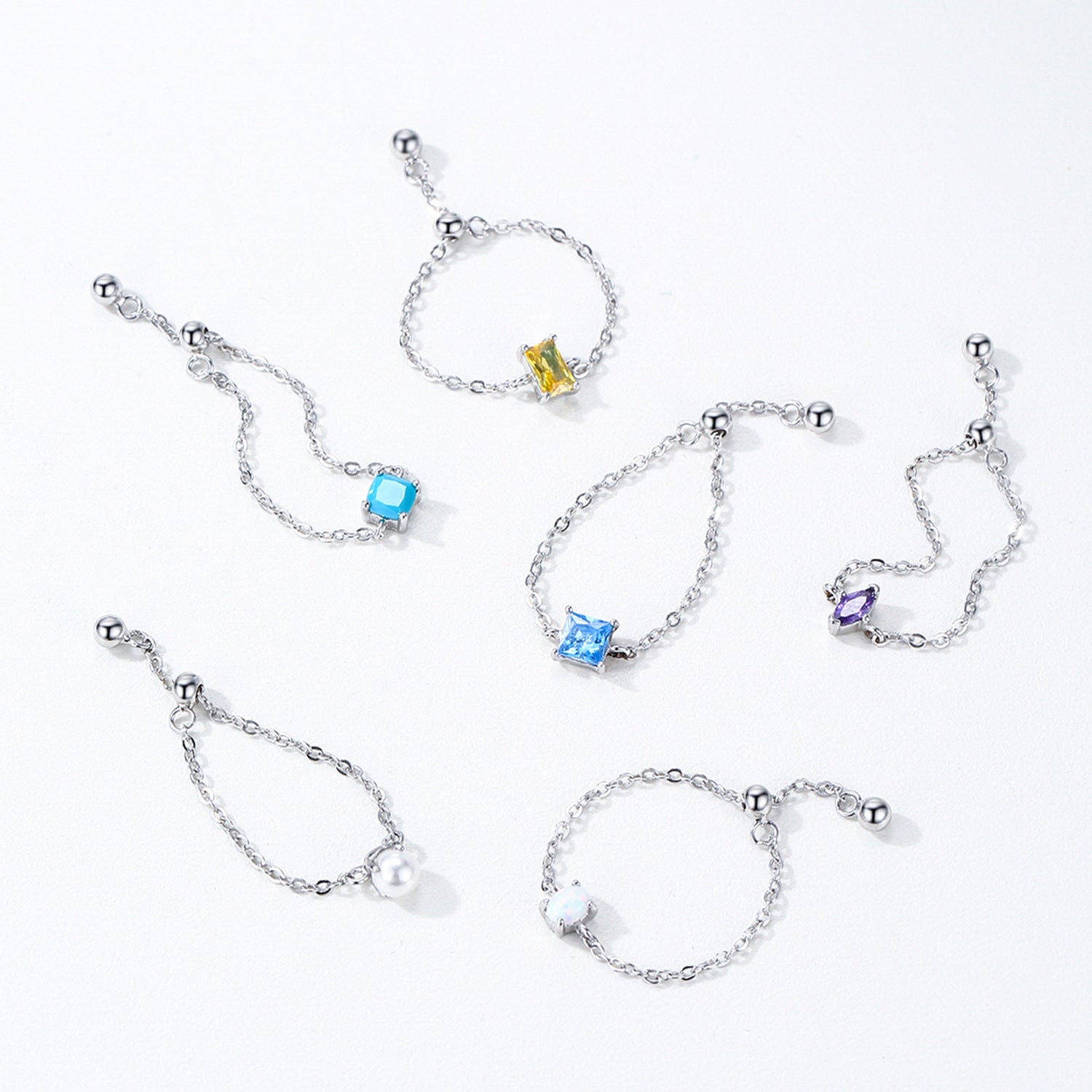 Sterling Silver Birthstone Cable Chain Ring