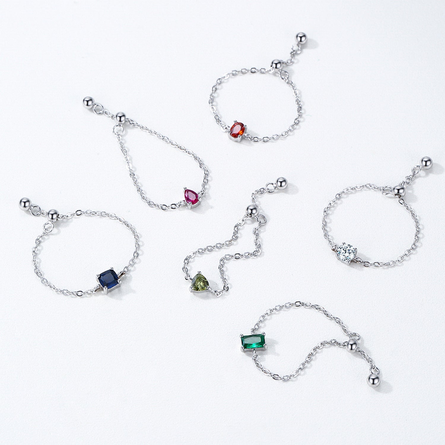 Sterling Silver Birthstone Cable Chain Ring