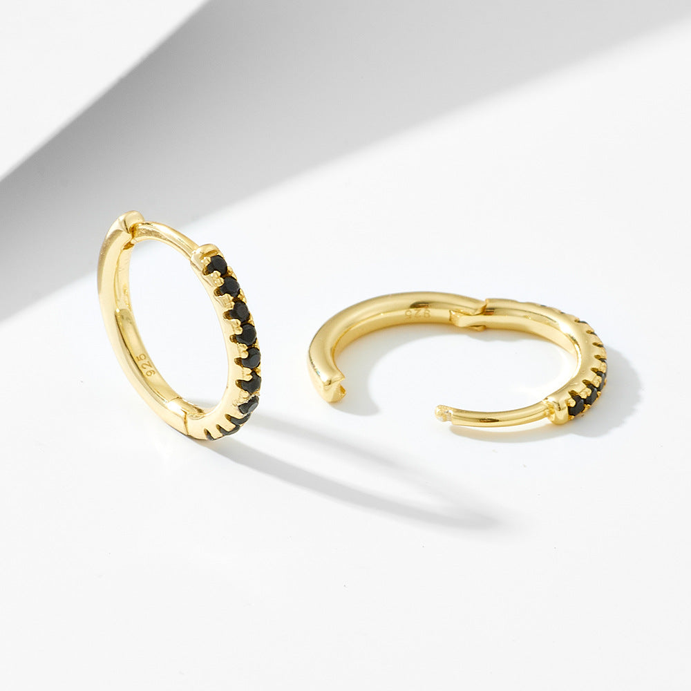 Sterling Silver Black Gemstone Huggie Earrings