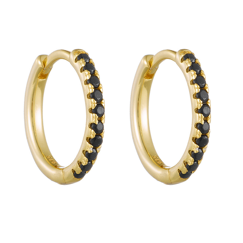 Sterling Silver Black Gemstone Huggie Earrings