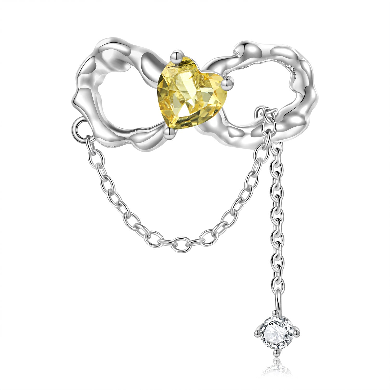 Sterling Silver Heart And Bow Birthstone Charm