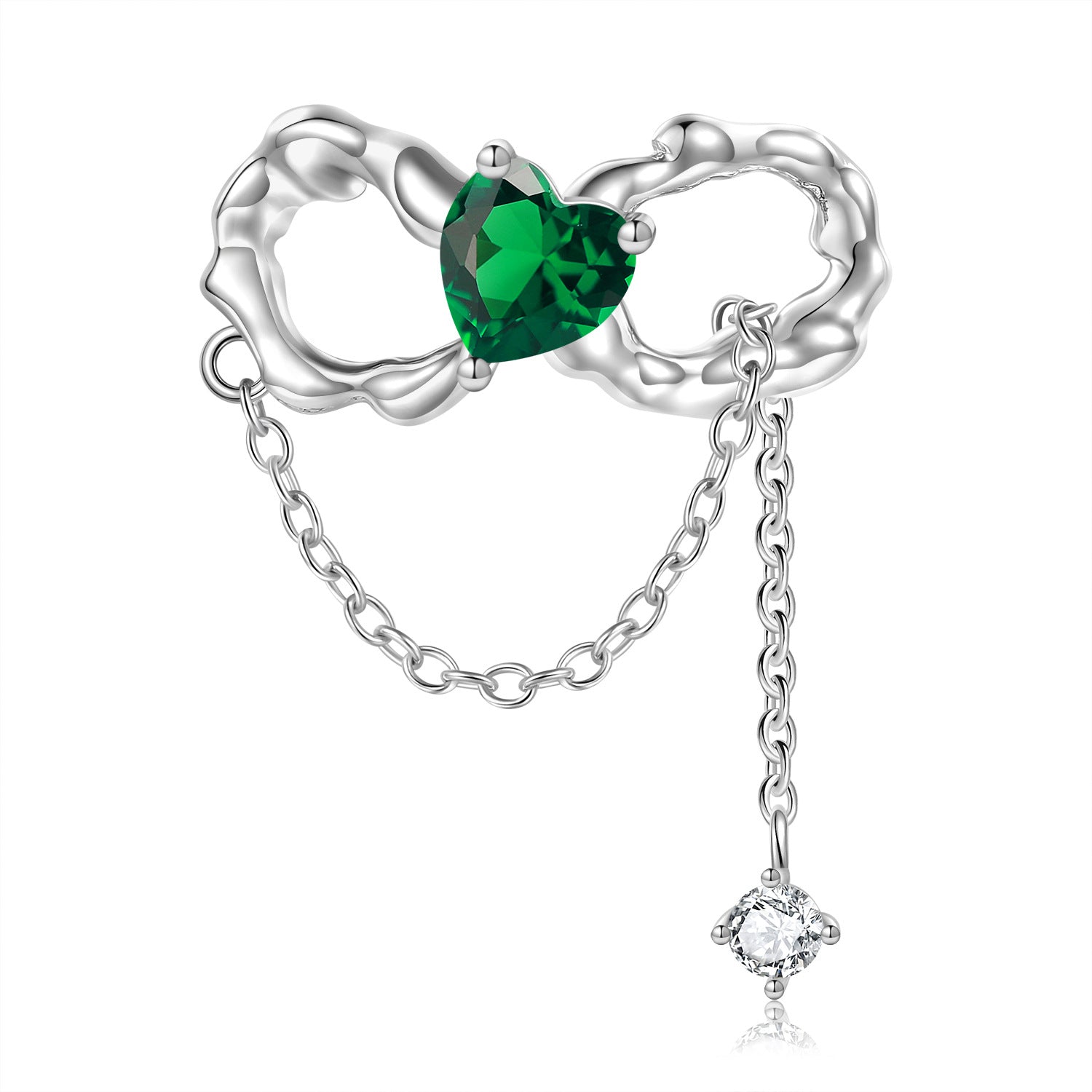 Sterling Silver Heart And Bow Birthstone Charm