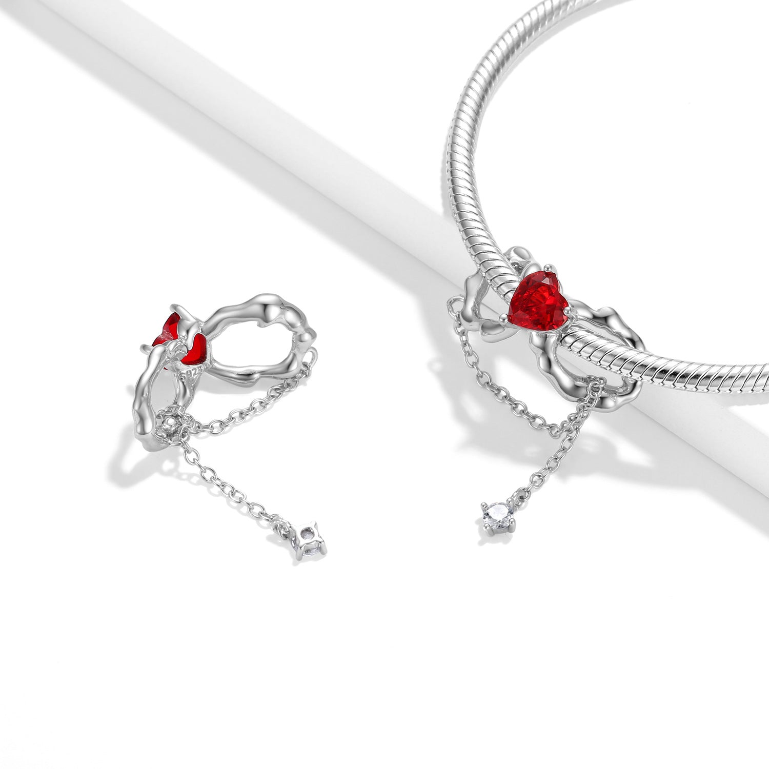 Sterling Silver Heart And Bow Birthstone Charm