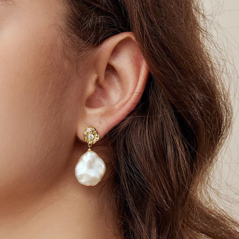 Sterling Silver Natural Baroque Pearl Earrings