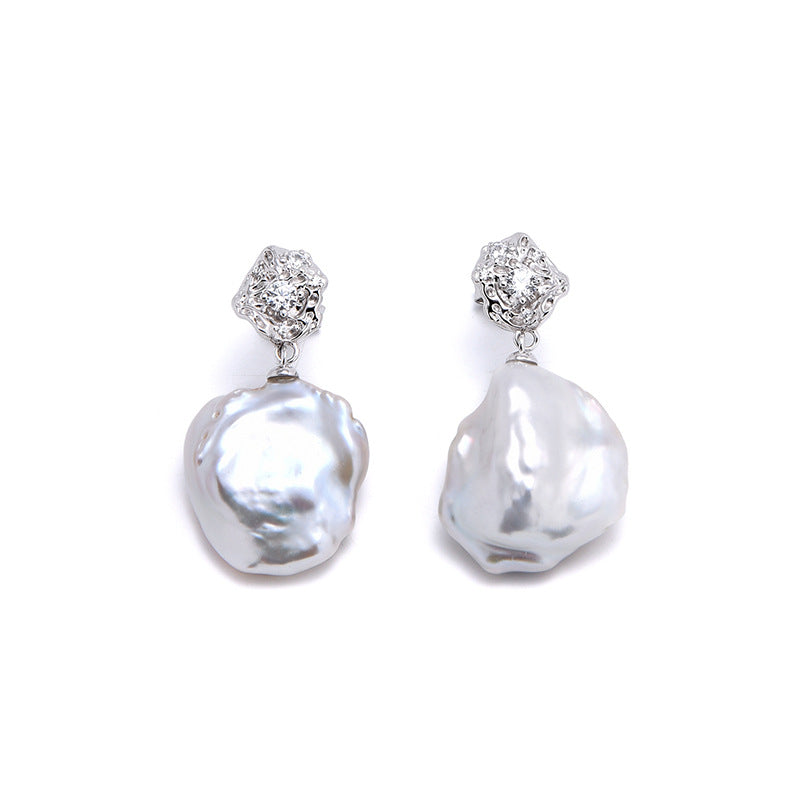 Sterling Silver Natural Baroque Pearl Earrings