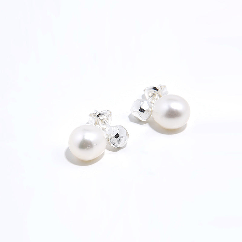 Sterling Silver Oval Natural Pearl Earrings