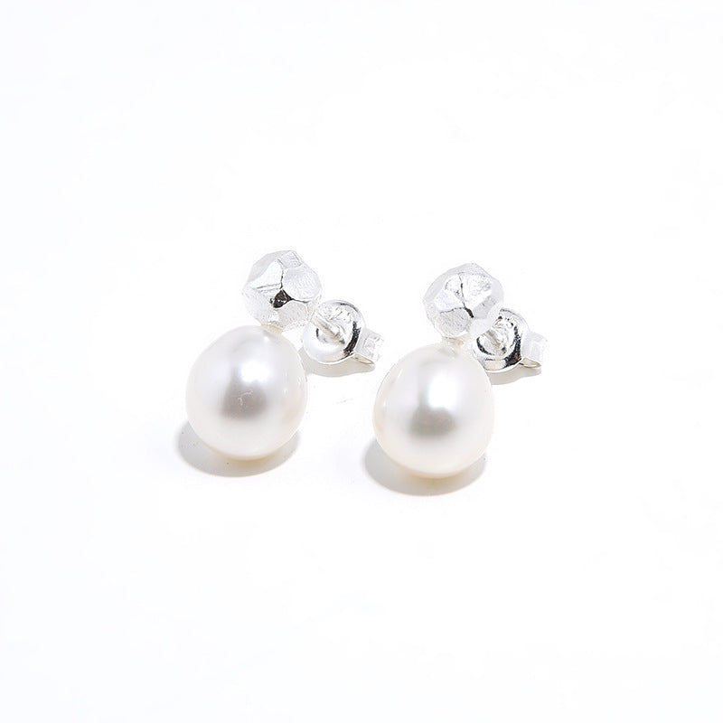 Sterling Silver Oval Natural Pearl Earrings