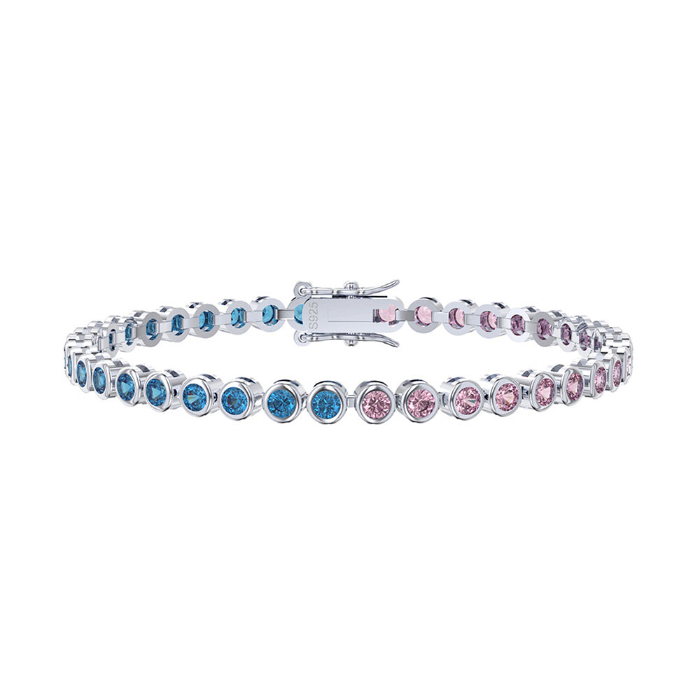 Sterling Silver Aquamarine And Light Pink Tennis Bracelet