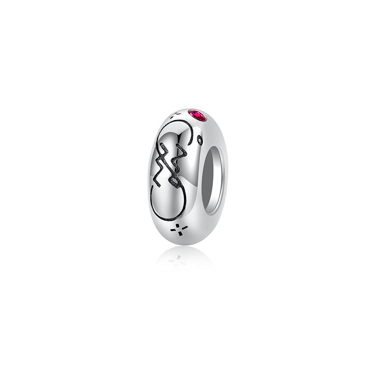 A sterling silver spacer bead, design in Aquarius pattern and pink birthstone.