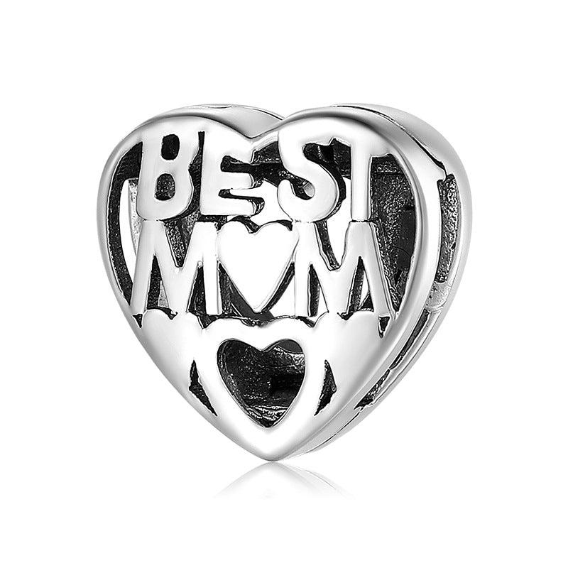 A sterling silver heart written BEST MOM charm