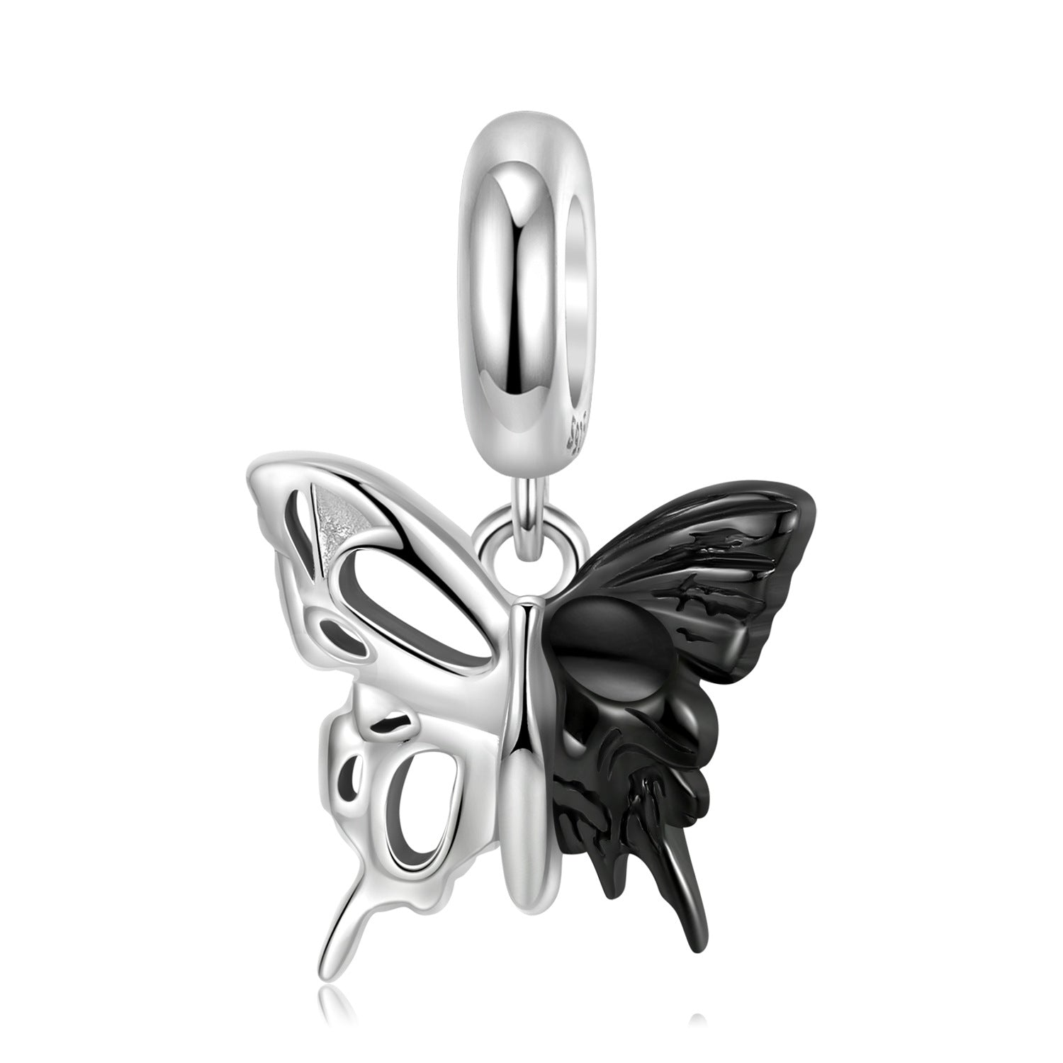 A silver and black plating butterfly sterling silver charm