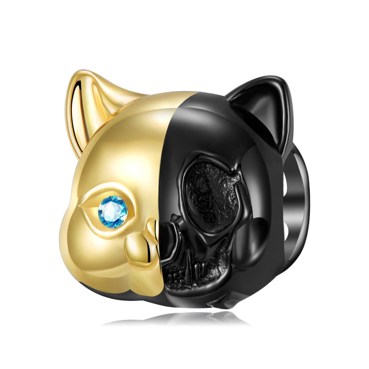 A black-gold plating skull cat sterling silver charm