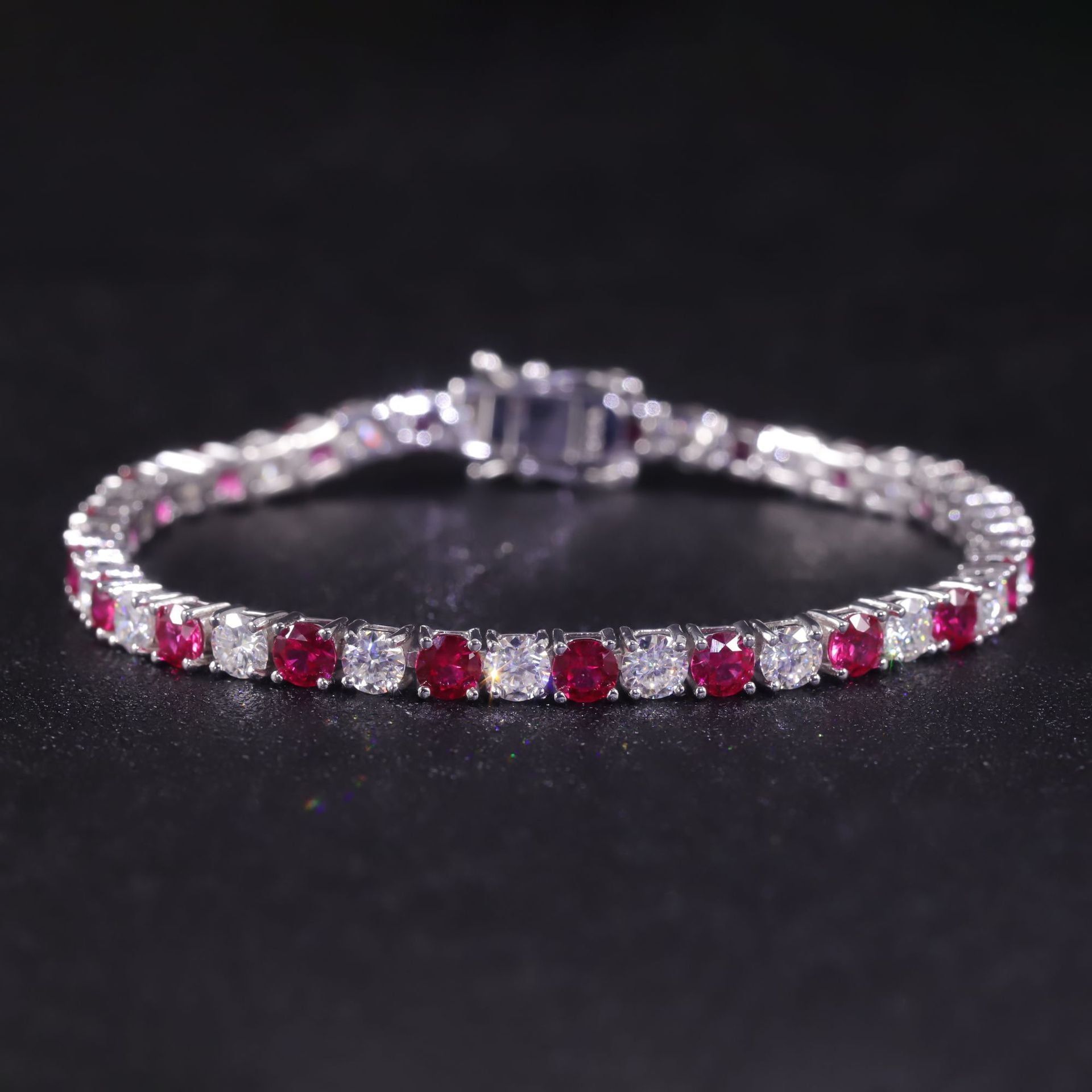 Sterling Silver Synthetic Ruby Moissanite Tennis Bracelet