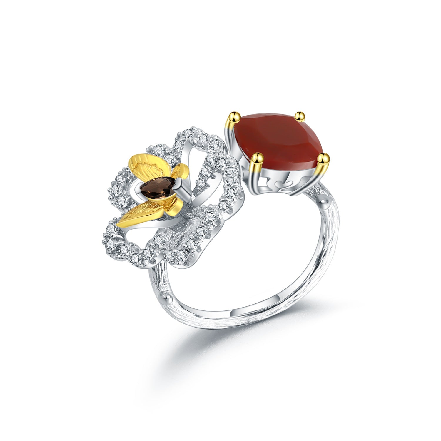 Sterling Silver Natural Gemstone Citrine Topaz Flower Ring