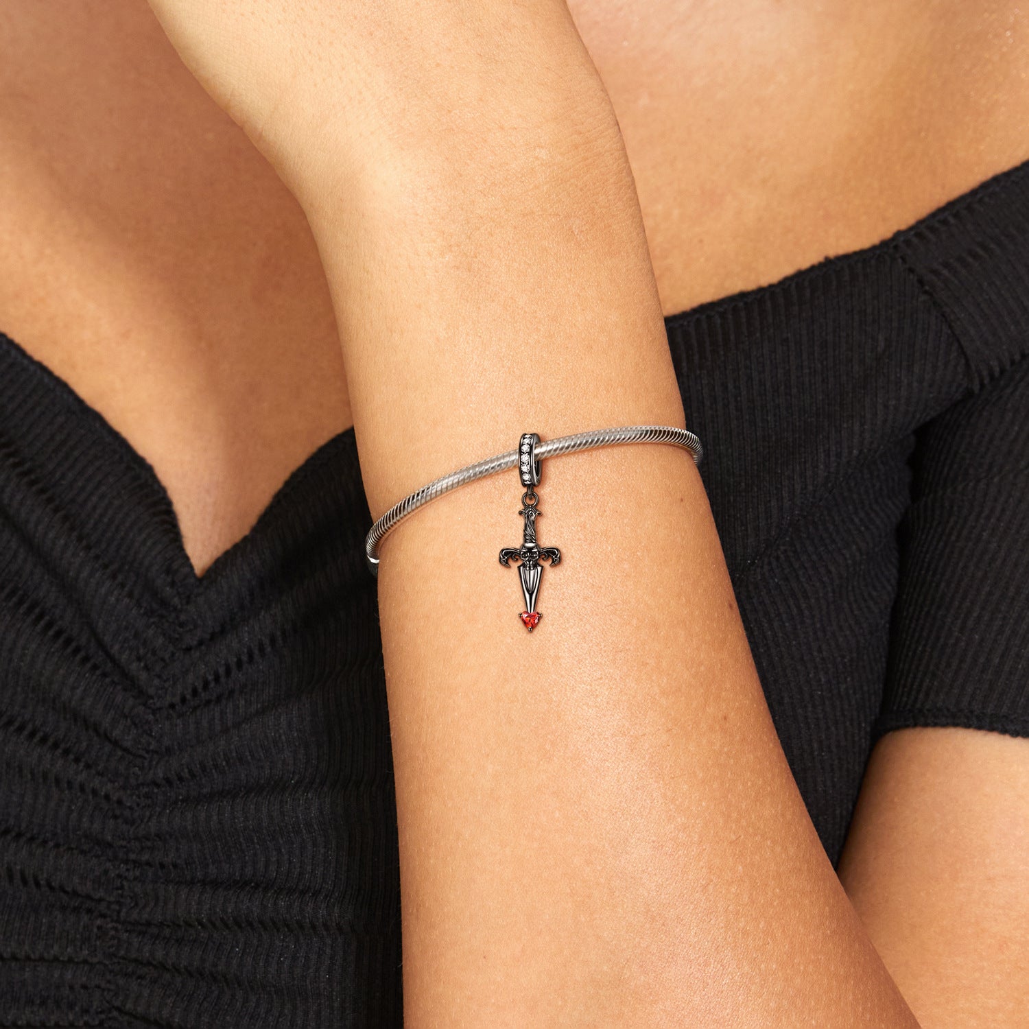 Sterling Silver Black Sword Charm