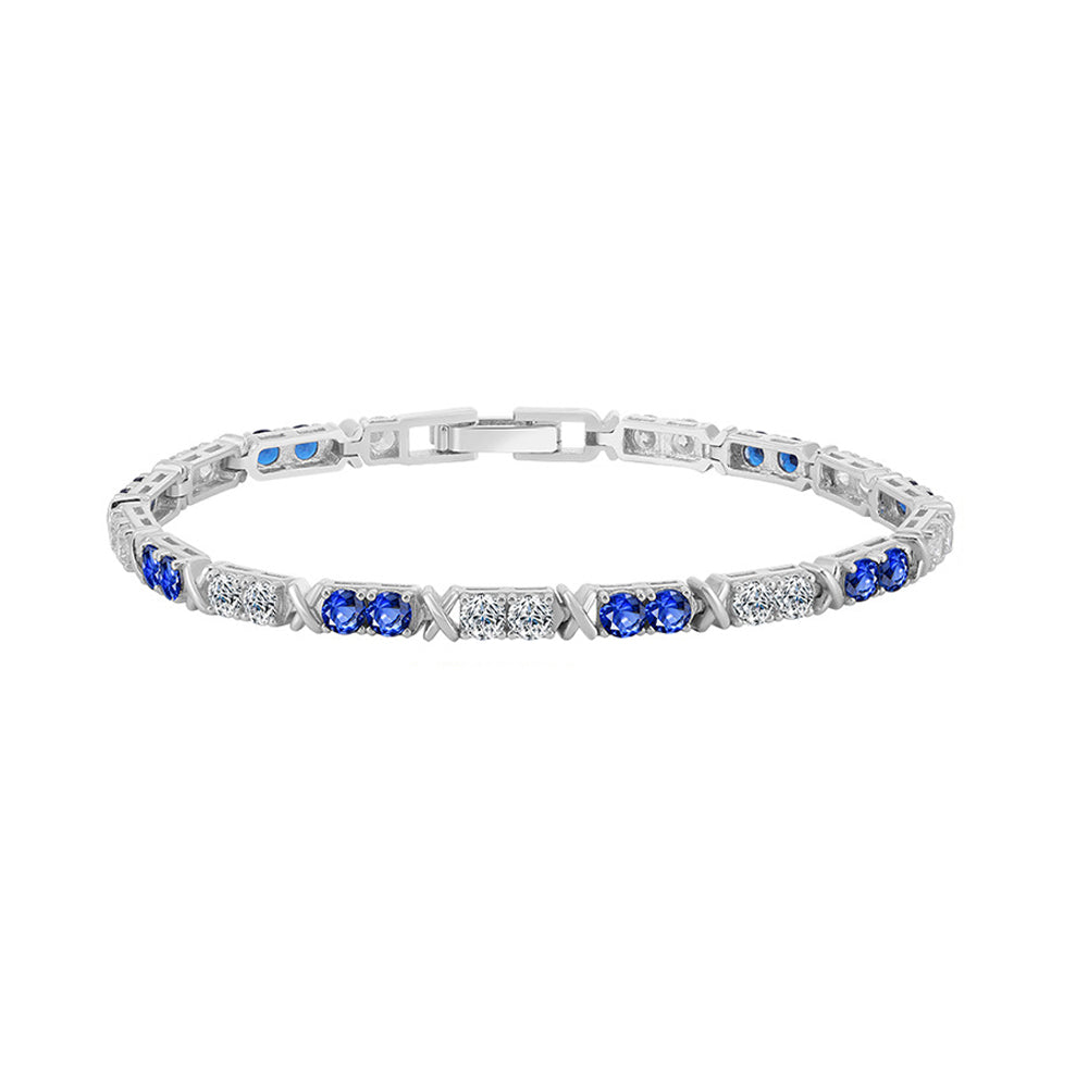 Sterling Silver Blue White Gemstone Cross Tennis Bracelet