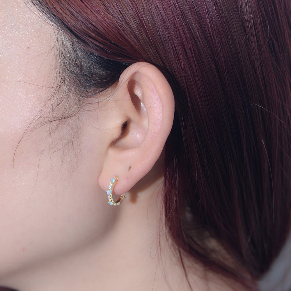 Sterling Silver Blue Opal Huggie Earrings