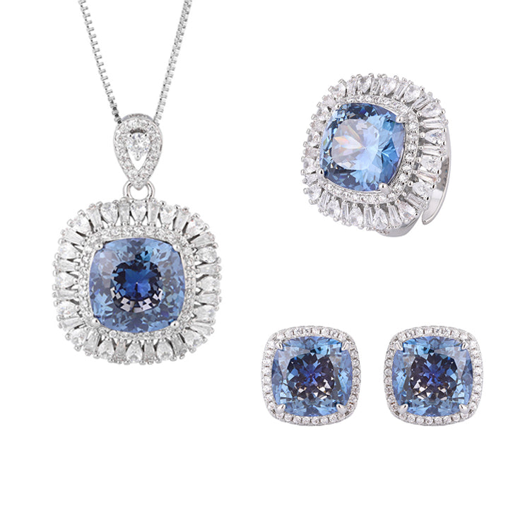 Blue Sapphire Zirconia Cocktail Jewelry Set