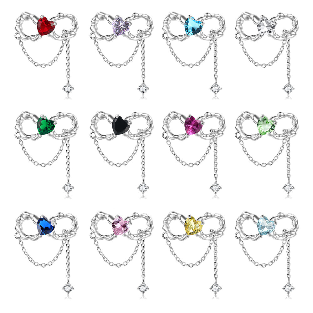 Sterling Silver Heart And Bow Birthstone Charm