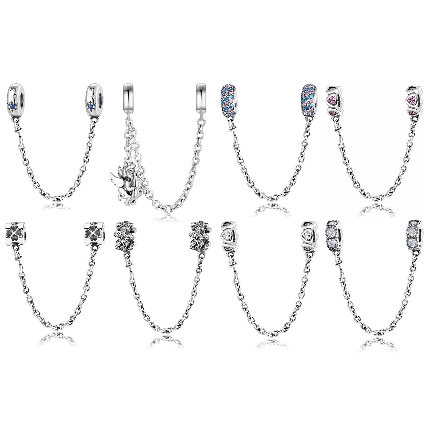 Sterling silver charm bracelet safety chains,for protect bracelet