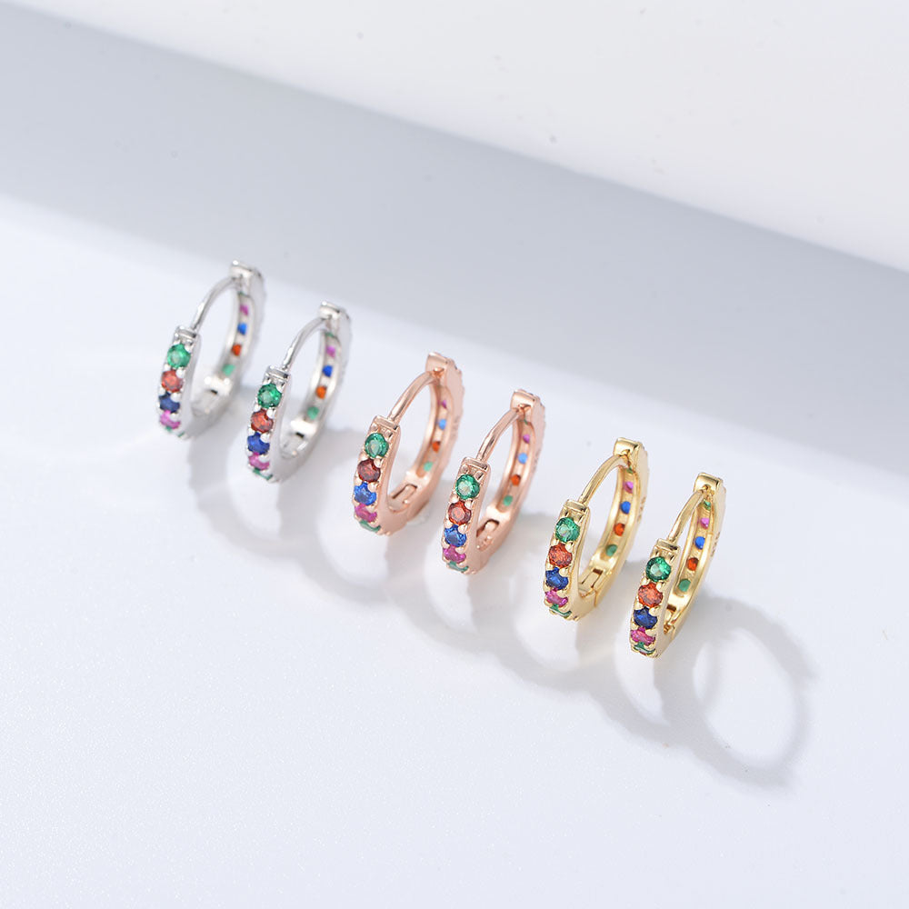 Sterling Silver Colored Gemstone Huggie Earrings 12.5mm