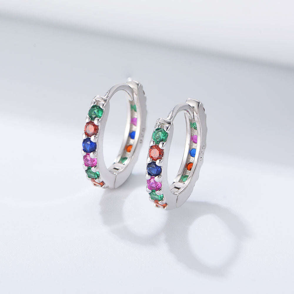 Sterling Silver Colored Gemstone Huggie Earrings 12.5mm