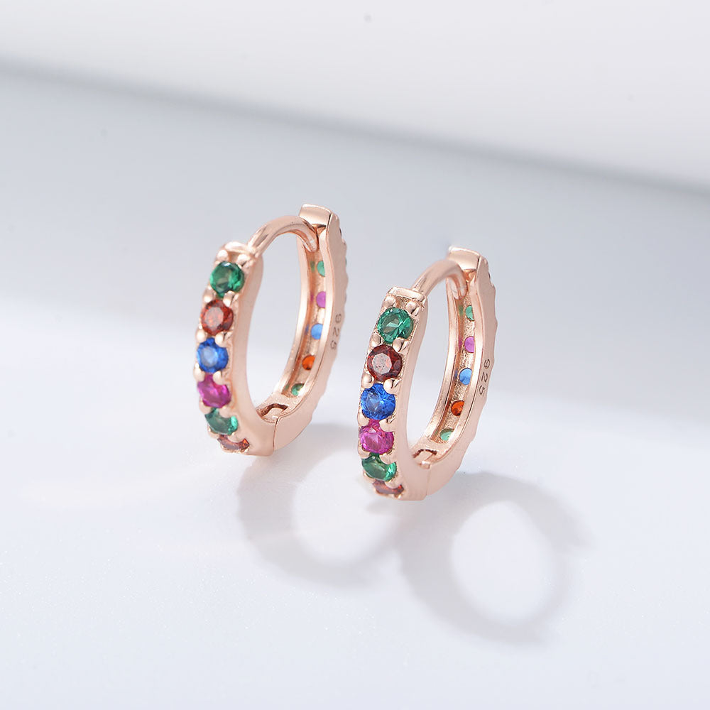 Sterling Silver Colored Gemstone Huggie Earrings 12.5mm