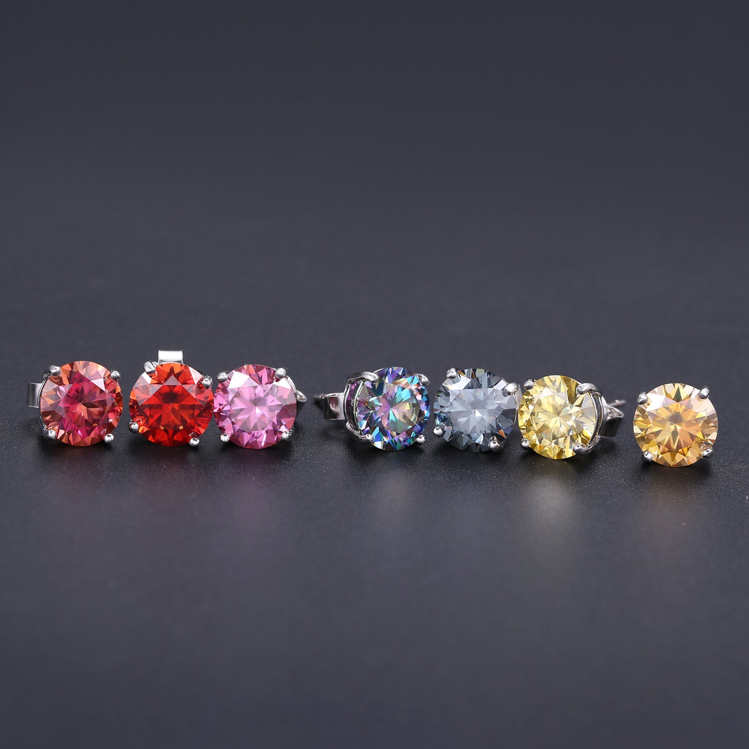Sterling Silver Colorful Moissanite Stud Earrings