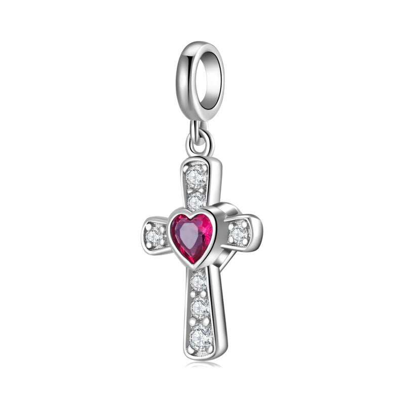 Sterling Silver Heart Cross Charm