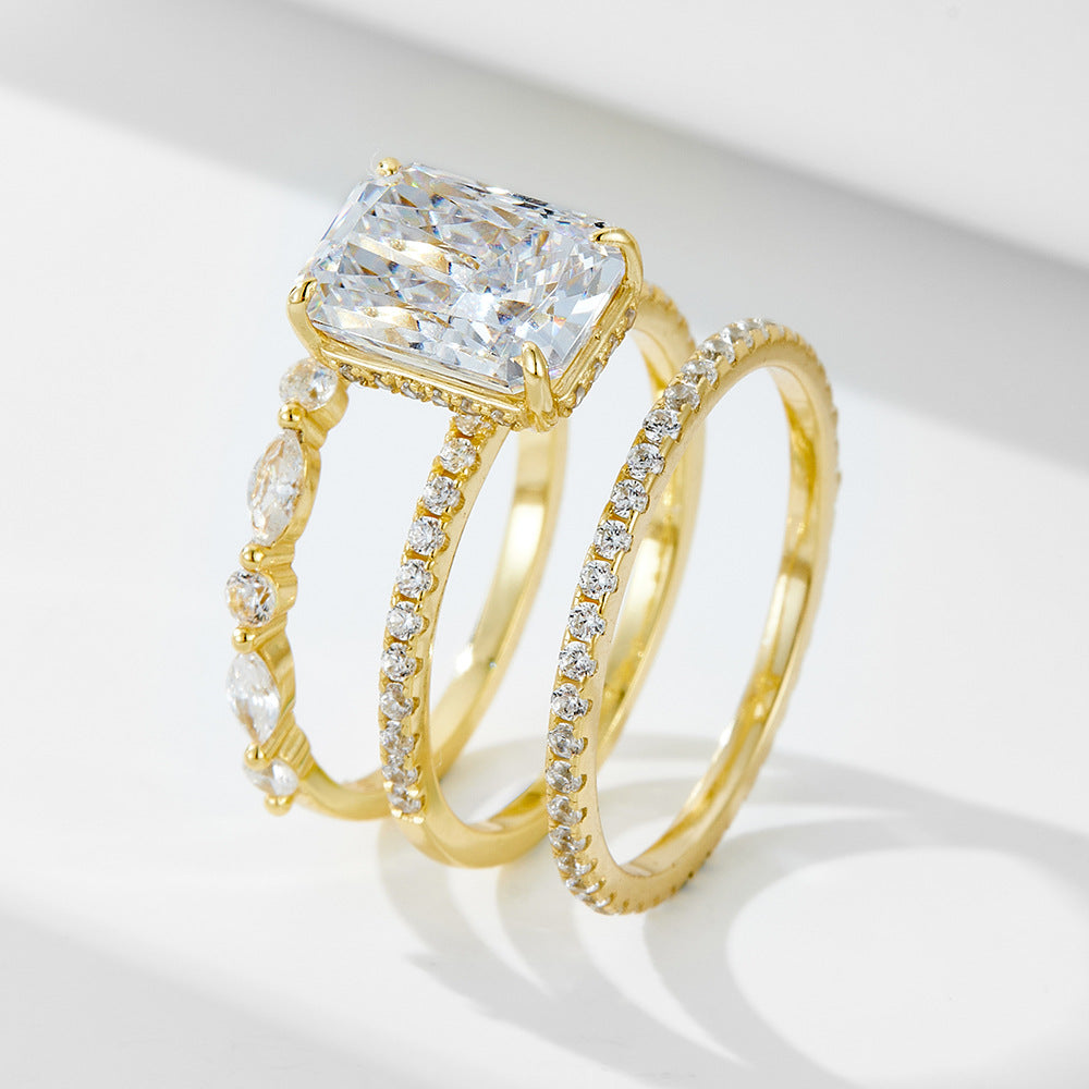 Sterling Silver Crushed Ice-Cut Bridal Ring Set