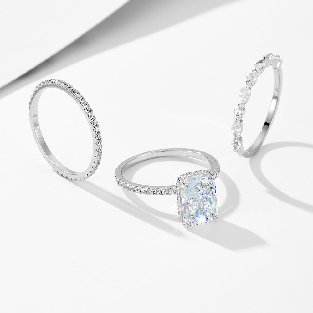 Sterling Silver Crushed Ice-Cut Bridal Ring Set