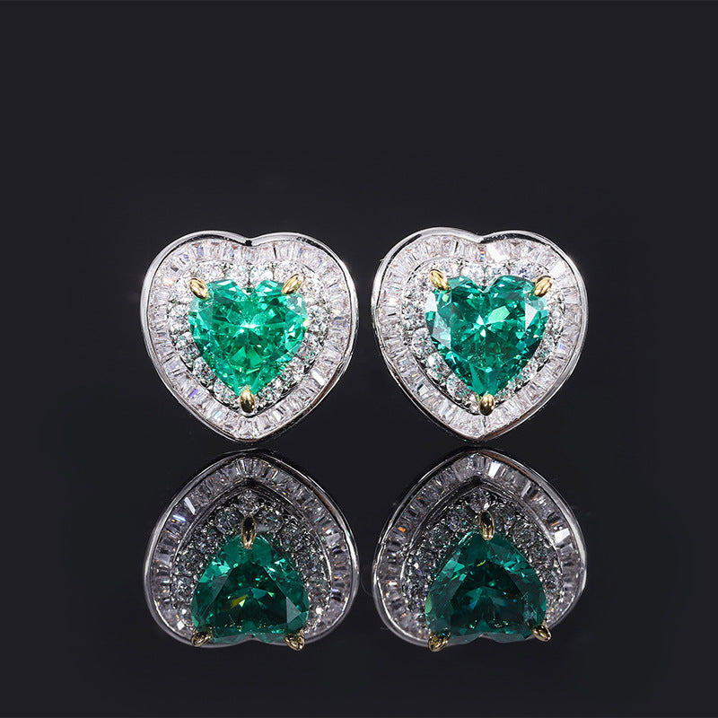 Sterling Silver Emerald Heart Jewelry Set