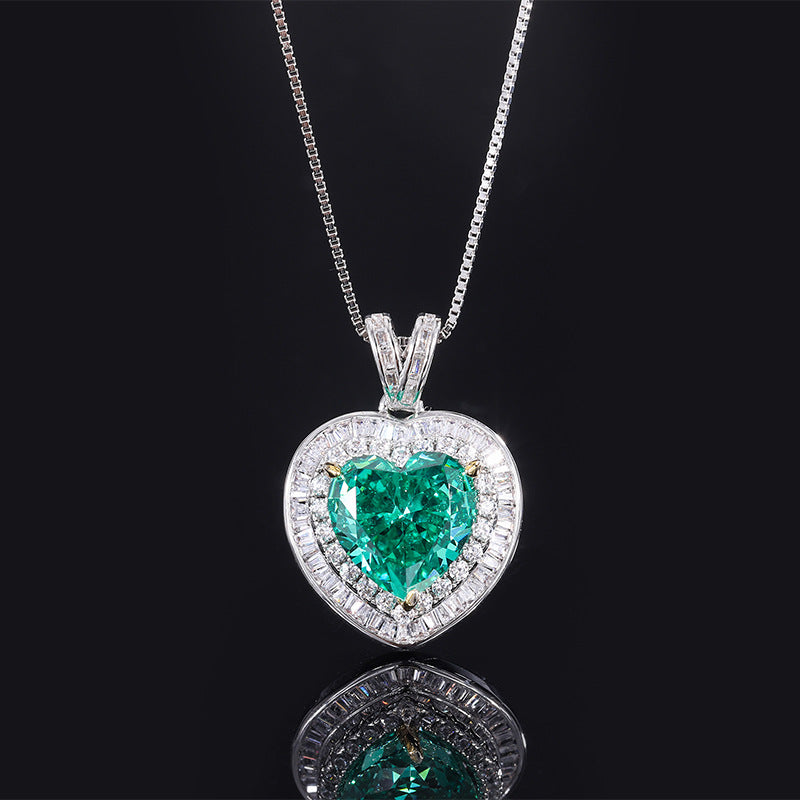 Sterling Silver Emerald Heart Jewelry Set