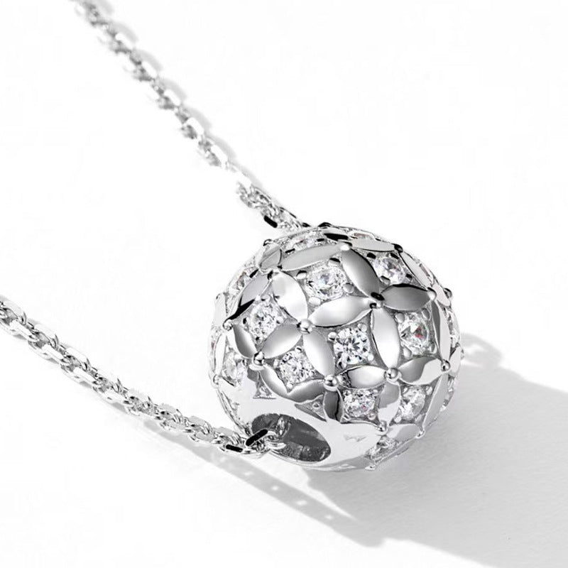 Sterling Silver Pave Flower Ball Necklace