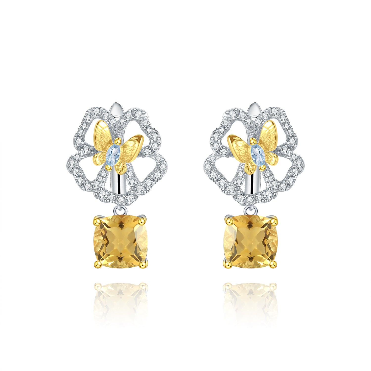 Sterling Silver Natural Gemstone Citrine Topaz Earrings