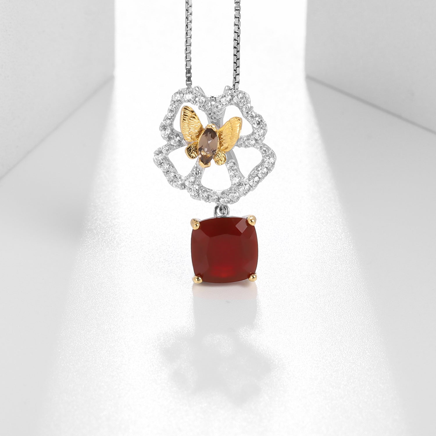 Sterling Silver Natural Gemstone Citrine Topaz Flower Necklace