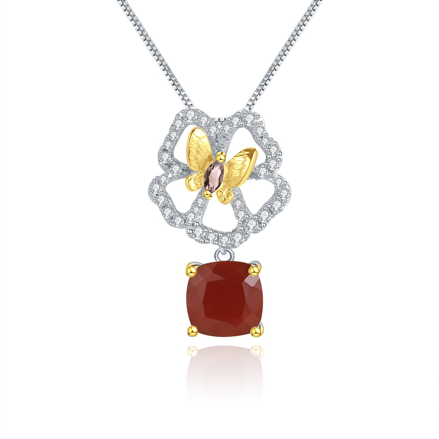 Sterling Silver Natural Gemstone Citrine Topaz Flower Necklace