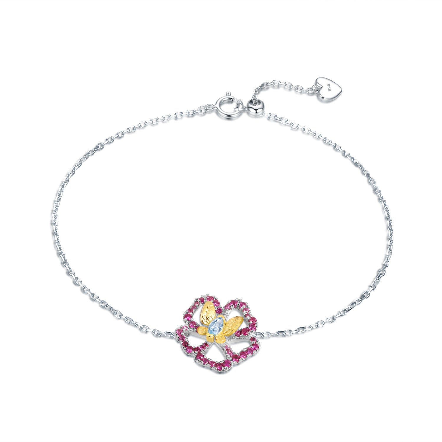 Sterling Silver Natural Gemstone Citrine Topaz Flower Bracelet