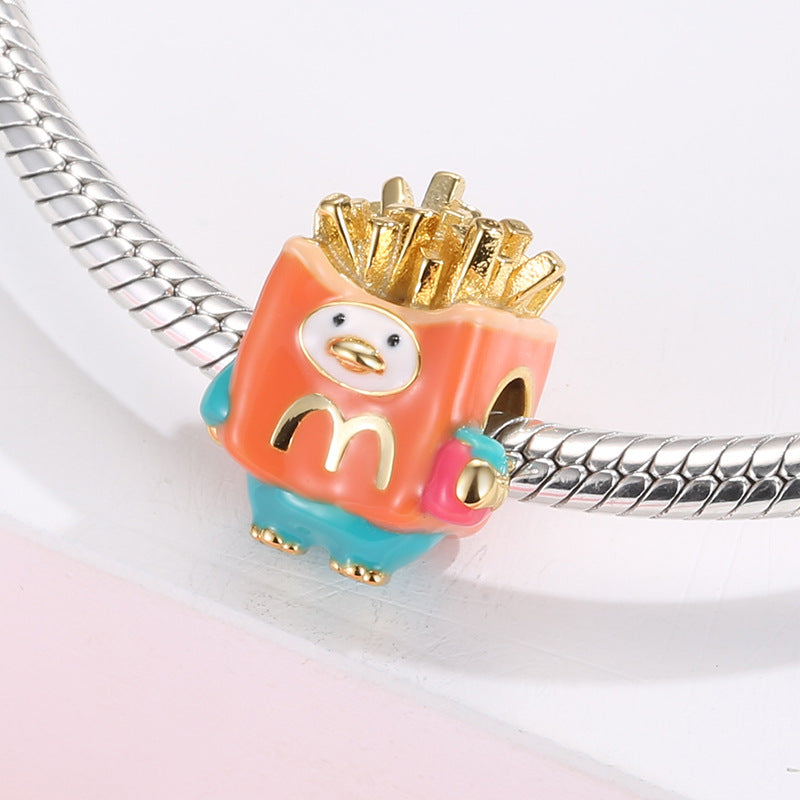 A sterling silver colorful enamel fries duck charm
