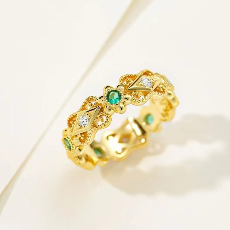 Sterling Silver Green Gemstone Vintage Ring