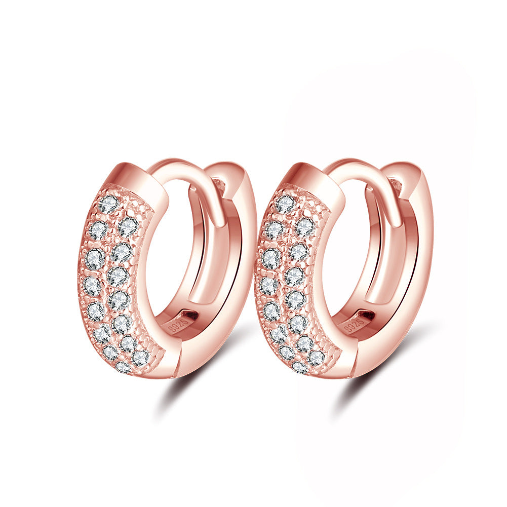 Sterling Silver Half Pave Huggie Earrings