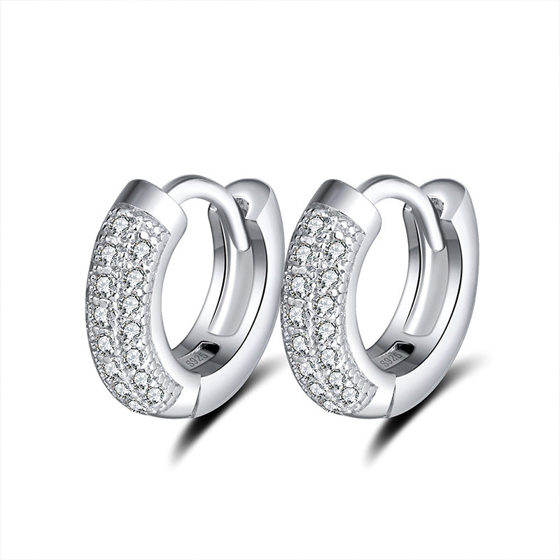 Sterling Silver Half Pave Huggie Earrings