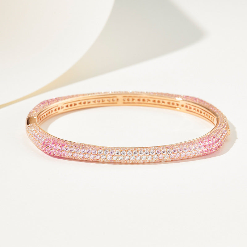 Sterling Silver Iced Out Gradient Pink Gemstone Bangle Bracelet