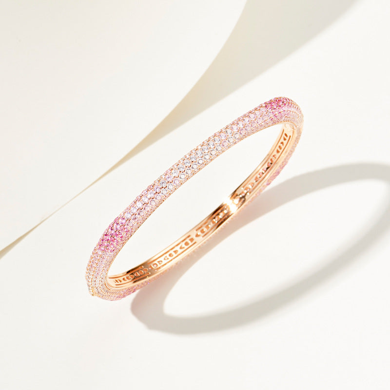 Sterling Silver Iced Out Gradient Pink Gemstone Bangle Bracelet