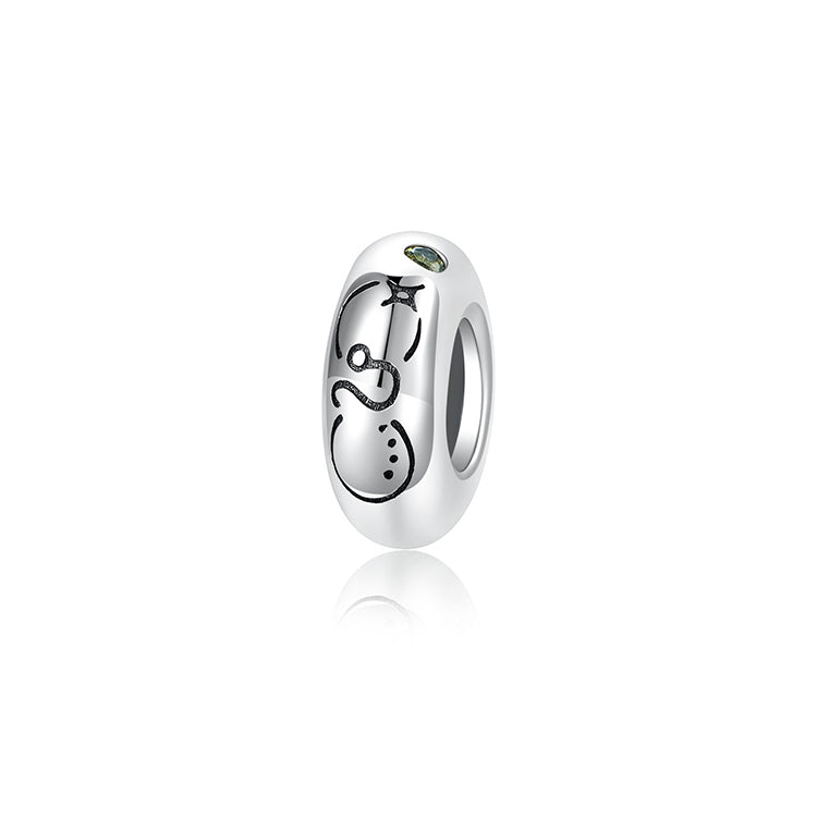A sterling silver spacer bead, design in Leo pattern and dark green birthstone.