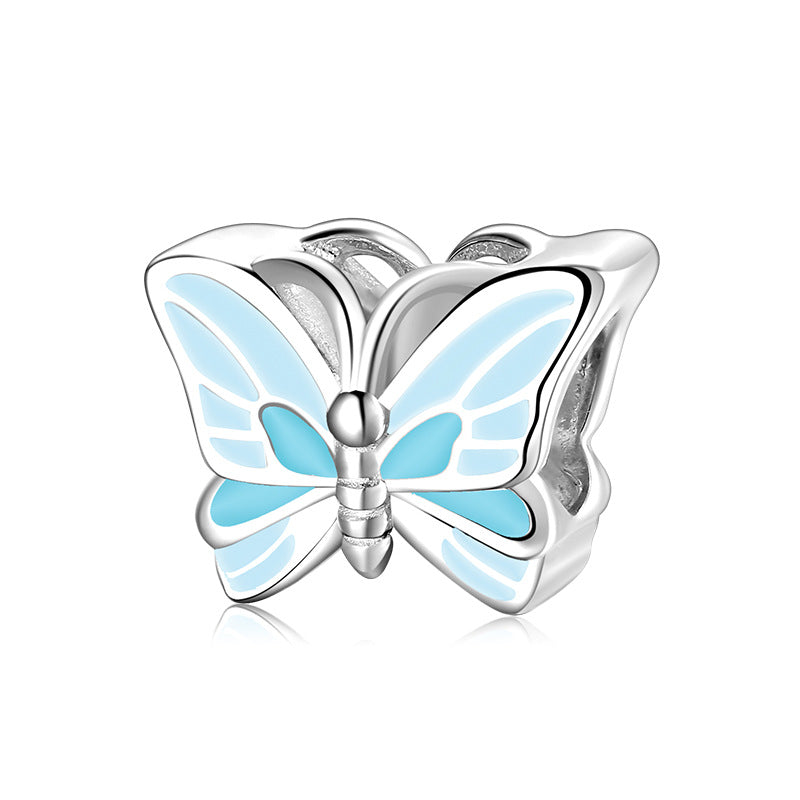 A sterling silver light blue enamel butterfly charm